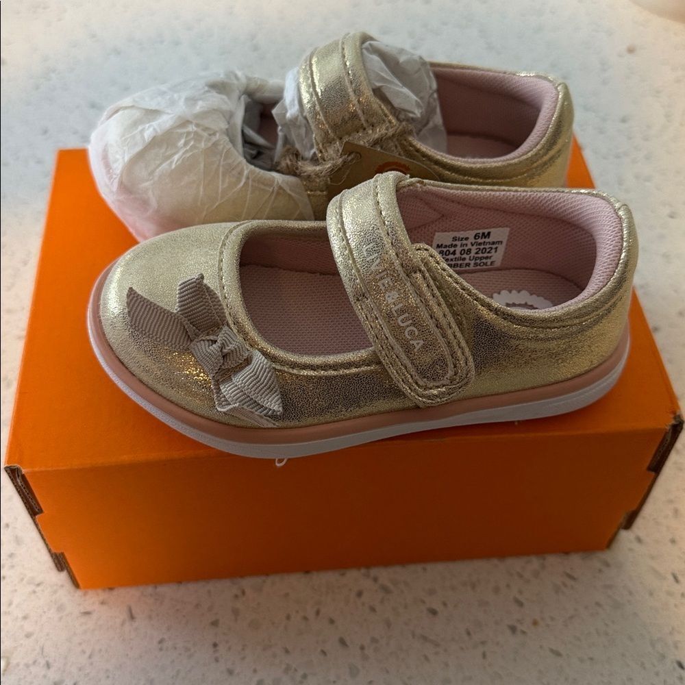Livie & Luca Gold Champagne Mary Jane Girls' Shoes with Pink Lining